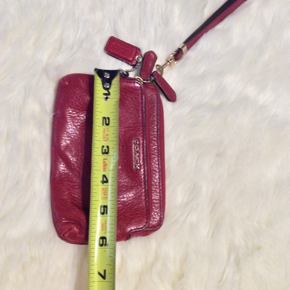 COACH Red Leather Double Wristlet BAG Handle - Picture 8 of 12